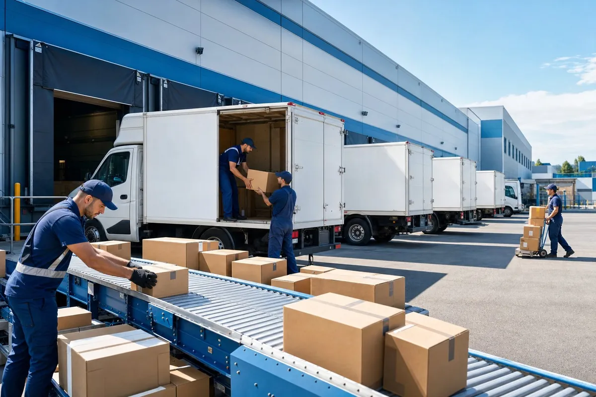 Centro de distribución con estanterías y mercancía organizada